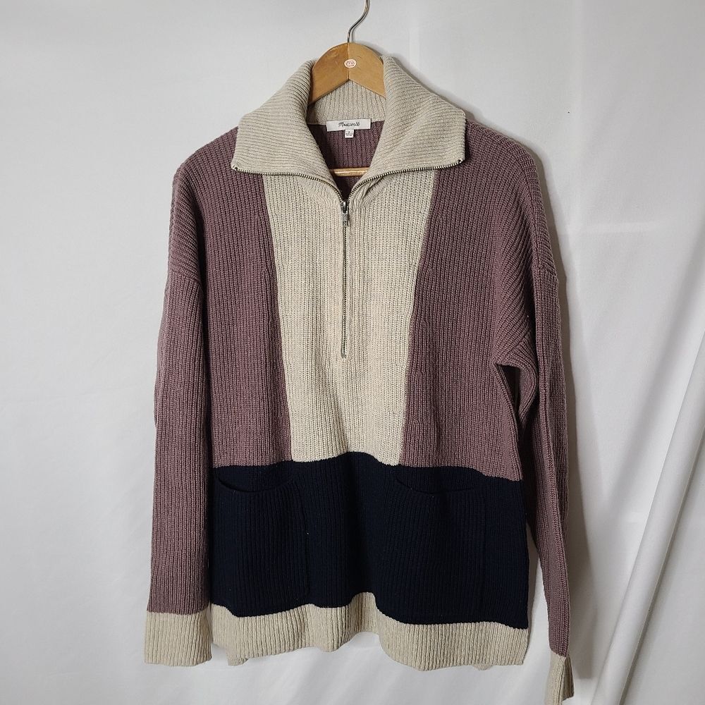 Madewell glenbrook half zip colorblock sweater sz S‎